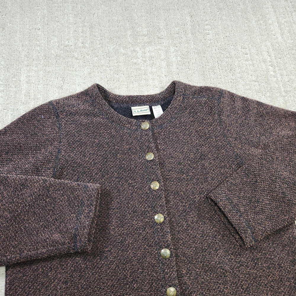 Vintage LL Bean Cardigan Sweater Women Medium Brown Gold Button Knit Cabincore